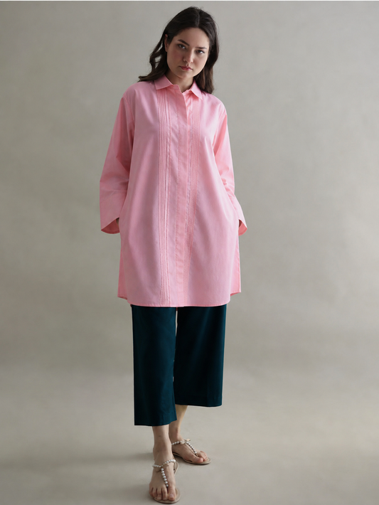 Women Sustainable Pink and Green Kurta Set