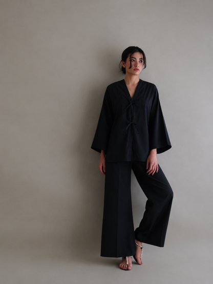Women Black Poplin Co-ord Set
