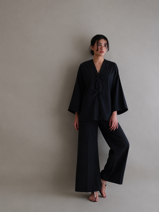 Women Black Poplin Co-ord Set