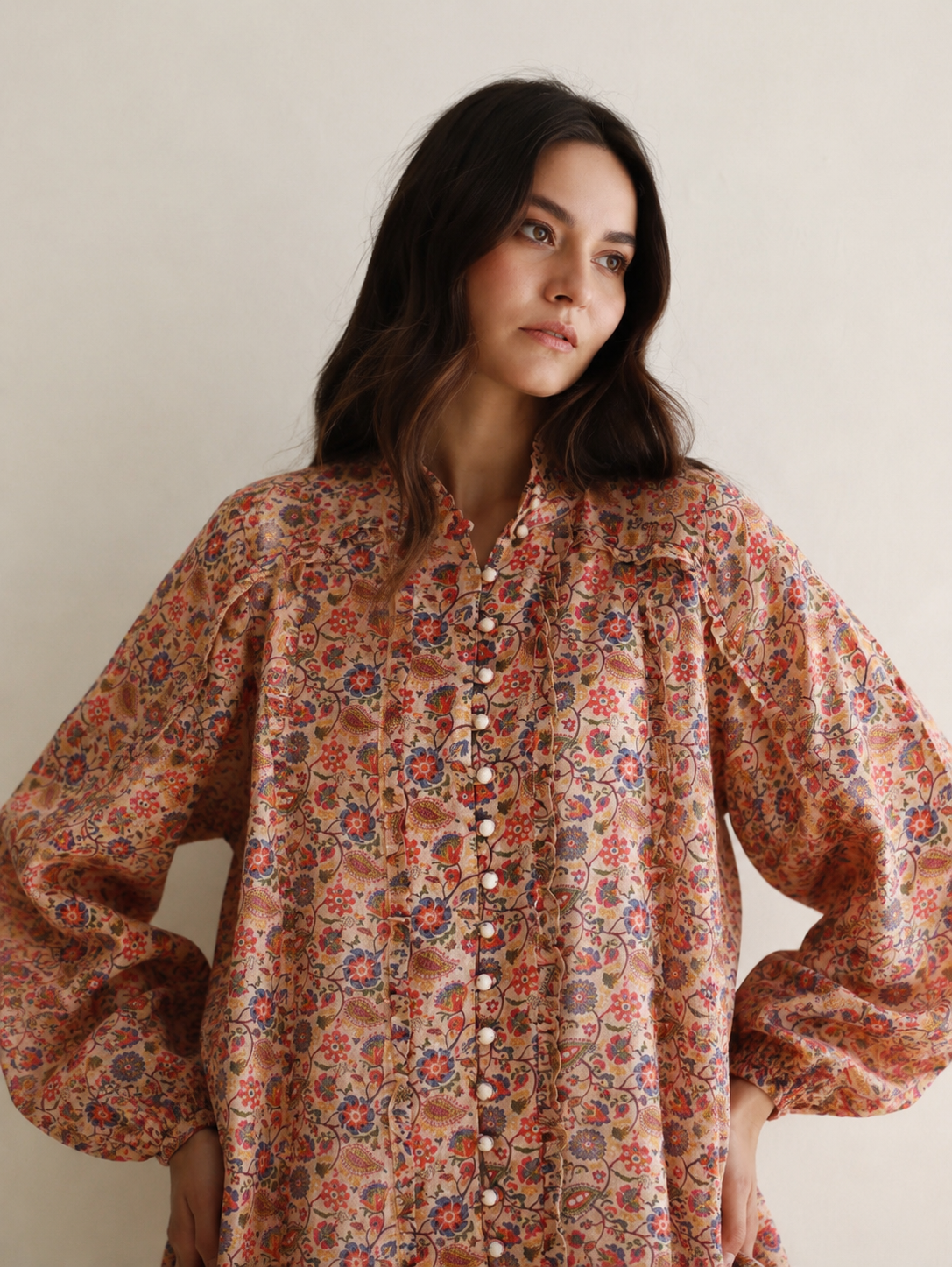 Women Floral Linen Top with Trouser Set