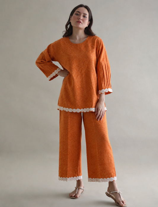 Women Rust Linen Coord Set