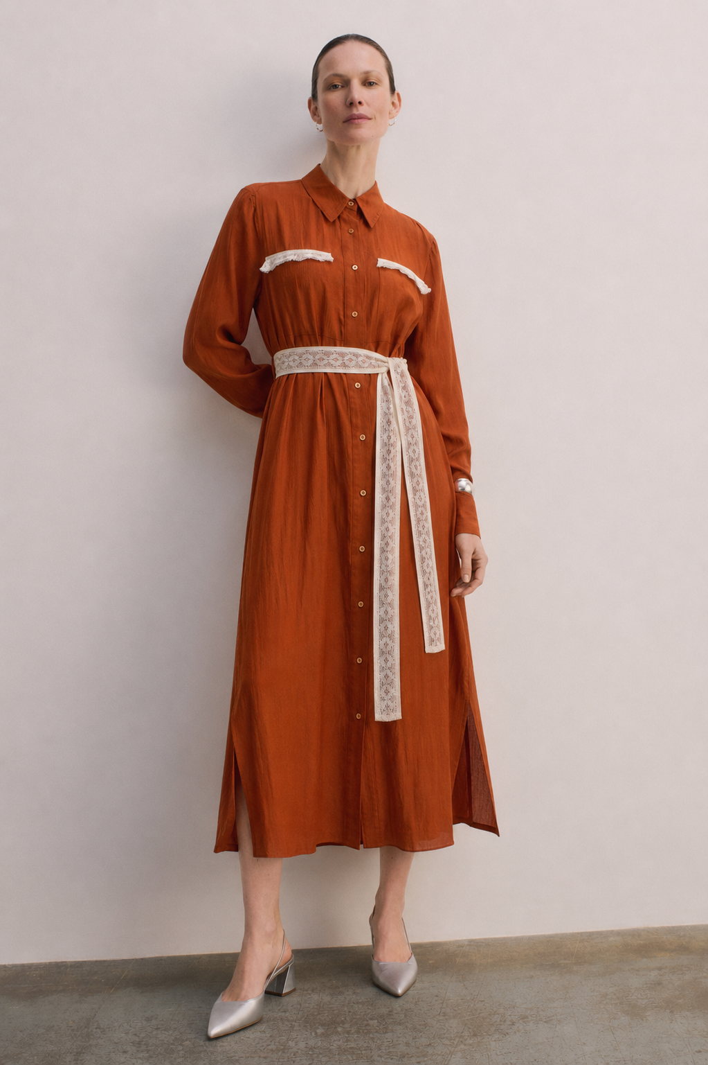 Women Rust Orange Shirt dress