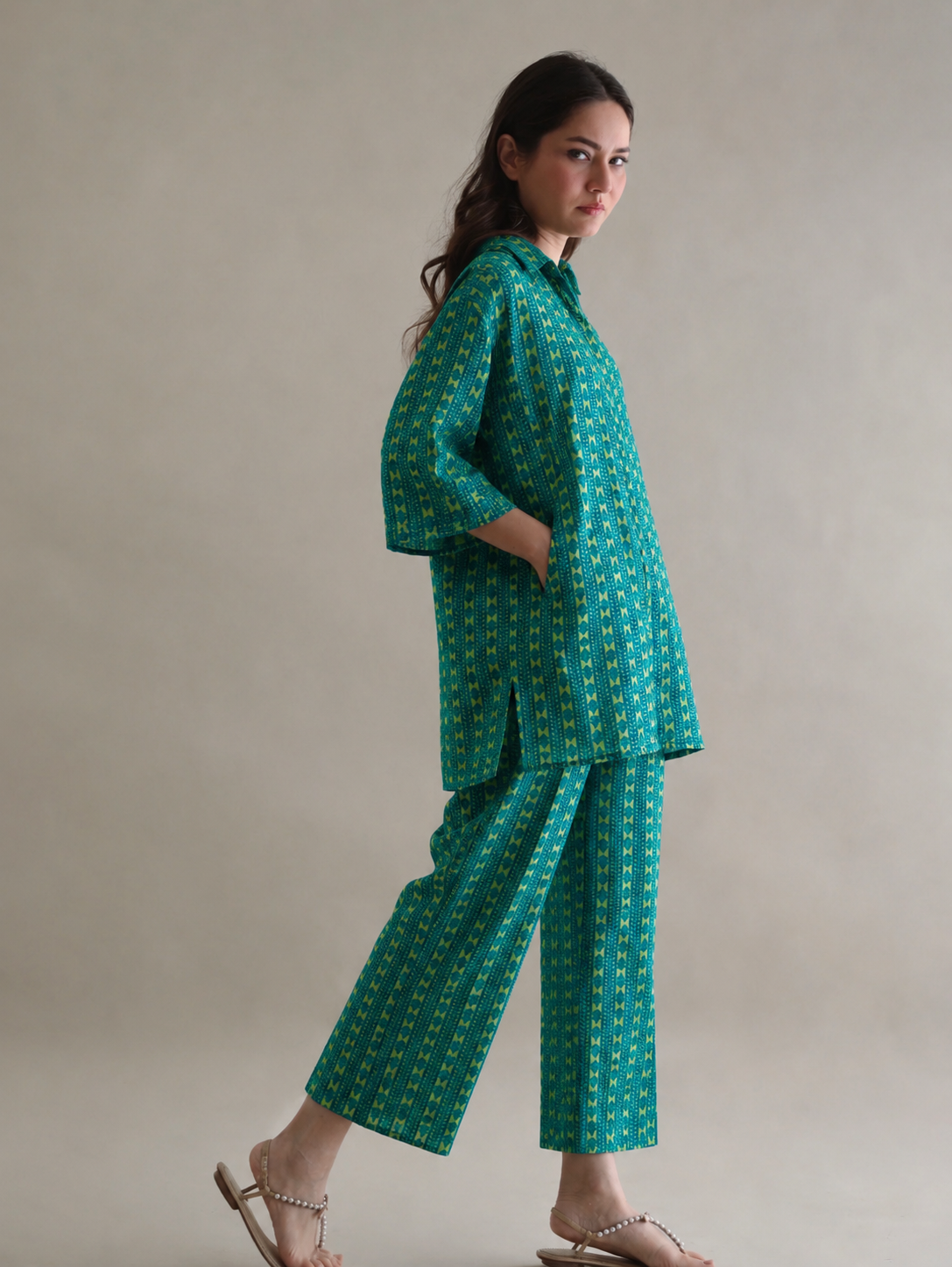 Women Green Printed Coord Set