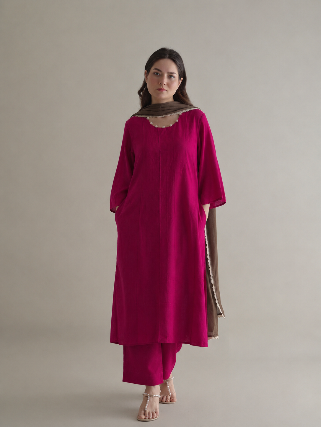 Women Magenta Kurta Set with Dupatta
