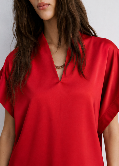 Women Red Satin Side Slit Dress