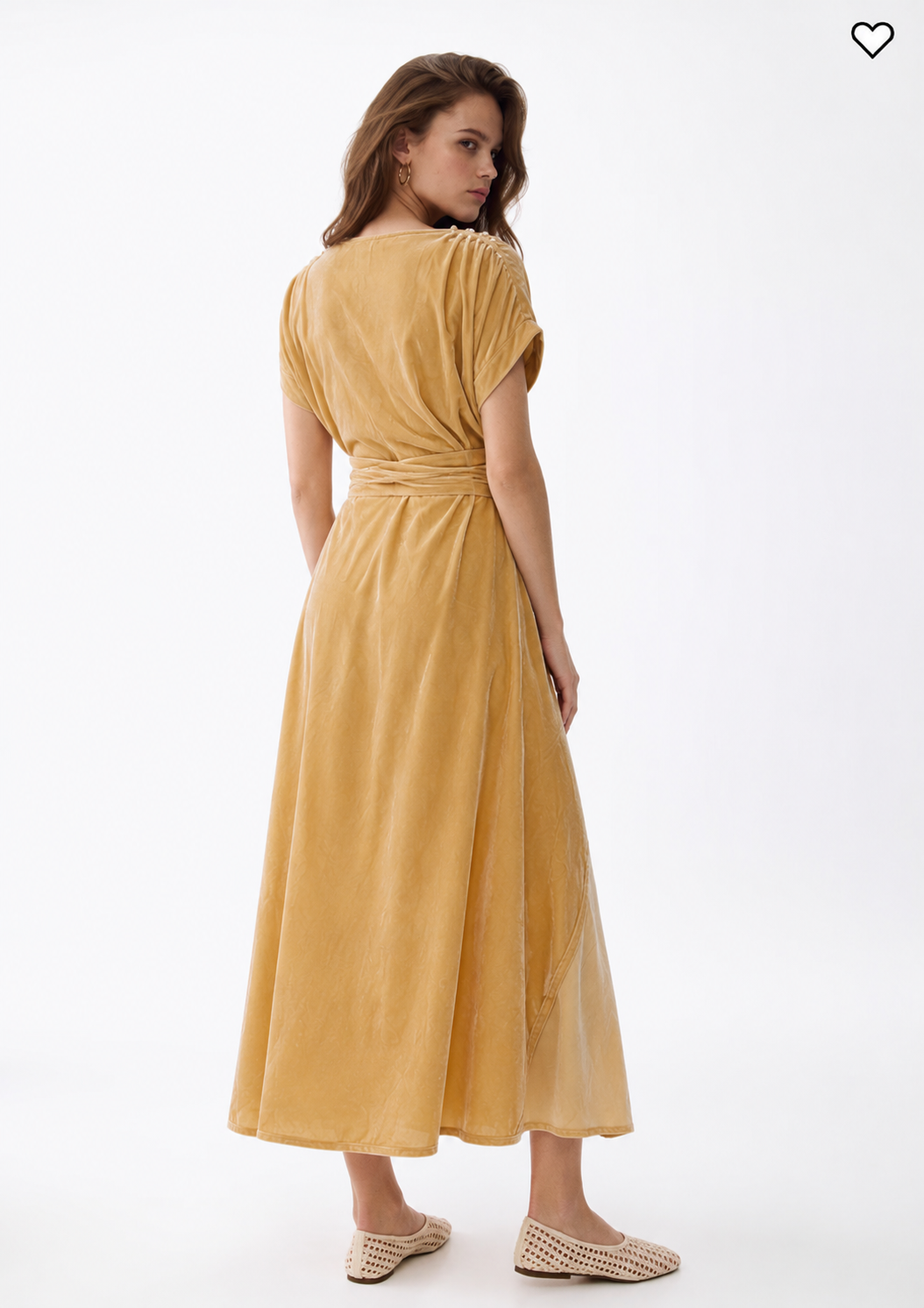 Women Beige Velvet Beige Wrap Dress