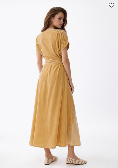 Women Beige Velvet Beige Wrap Dress