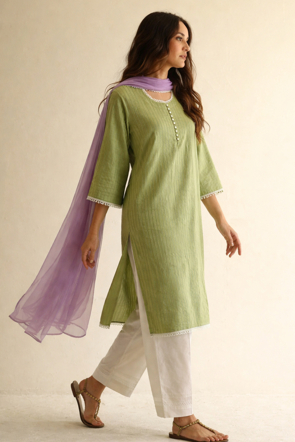 Women Green Kurta Set with Dupatta