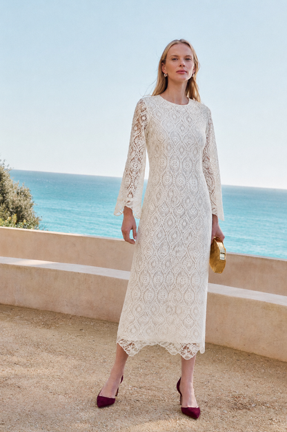 Women Off-white Lace Embroidered Maxi Dress