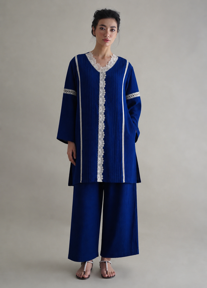 Women Navy Blue Lace Embellished Coordinate Set
