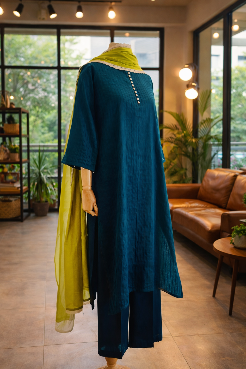 Women Teal Blue Kurta Set with Dupatta