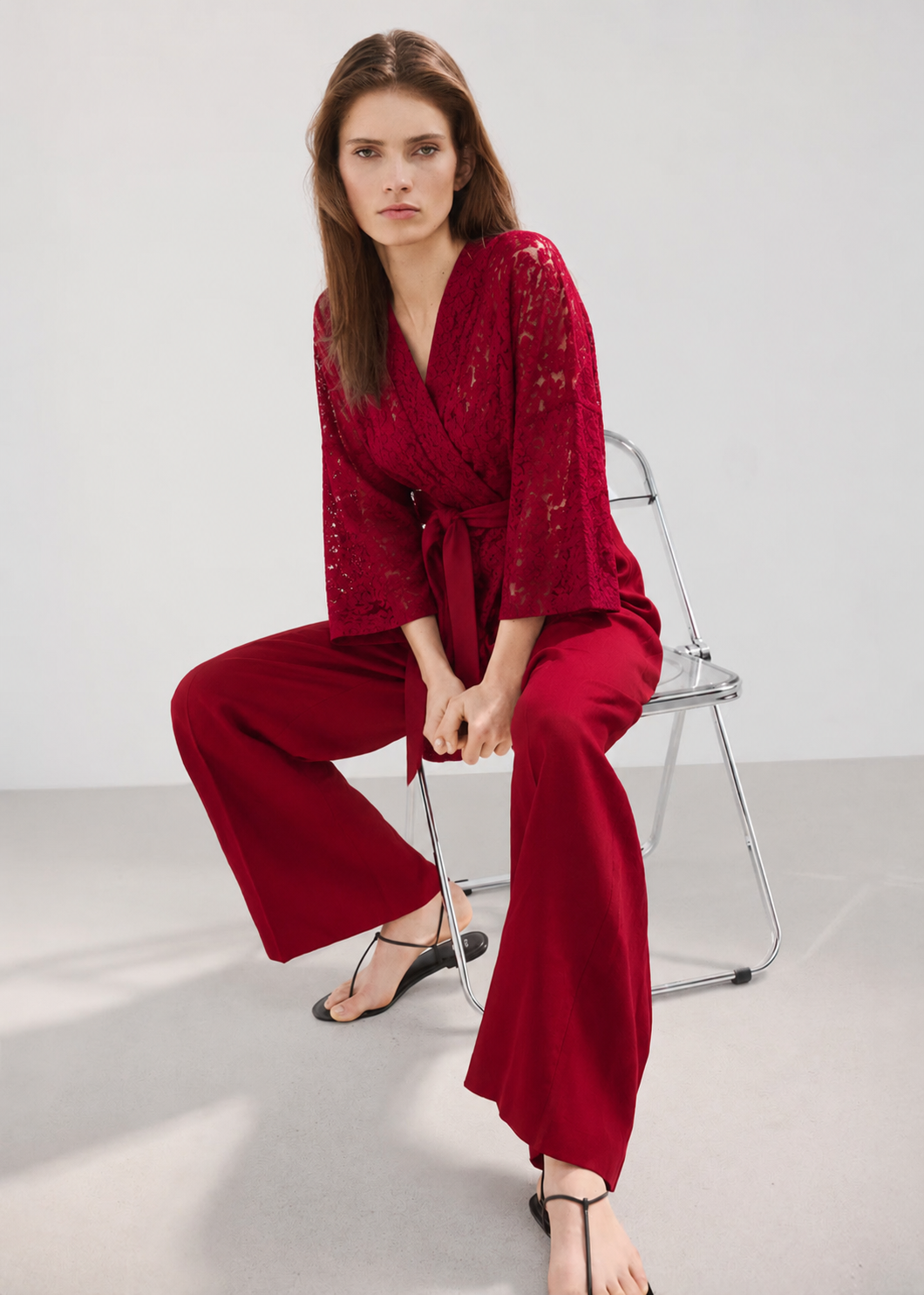Women Maroon Wrap Top with Trousers