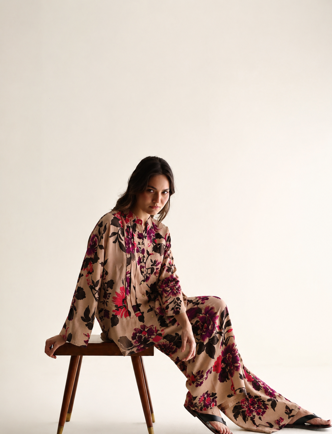 Women Beige Floral Printed Coordinate Set