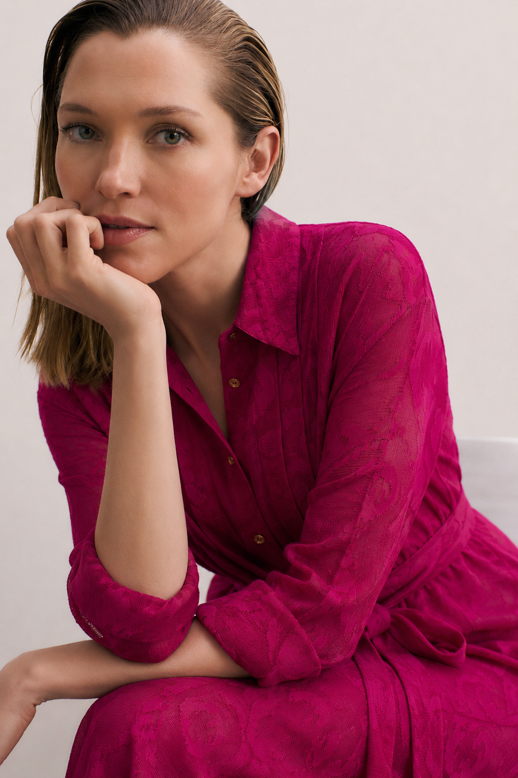 Women Magenta Lace Dress