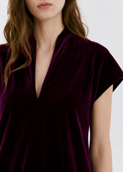 Women Wine Velvet Shift Midi Dress