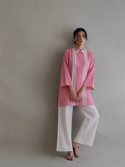 Women Pink and White Kurta set