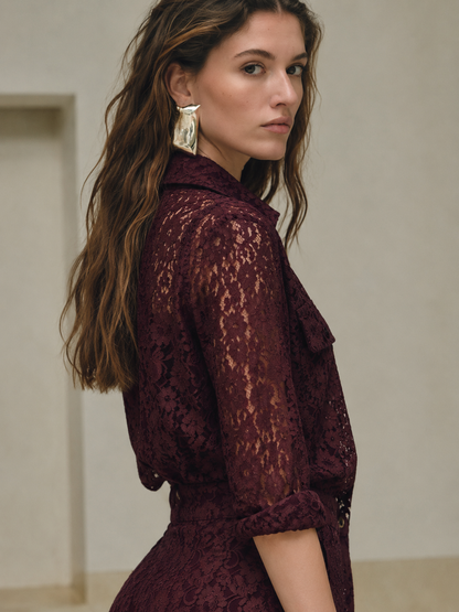 Women Brown Lace Coordinate Set