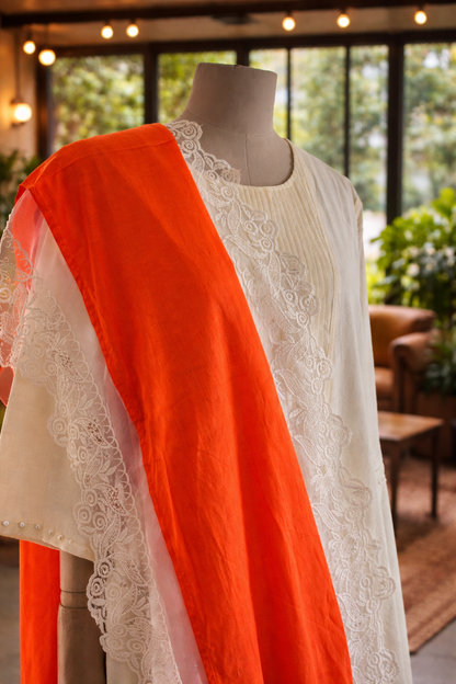 Women Cream Kurta Set with Dupatta