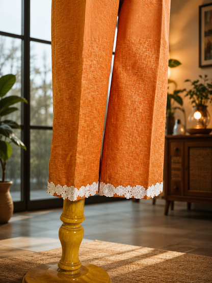 Women Rust Linen Coord Set