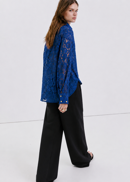 Women Navy Blue Lace Shirt