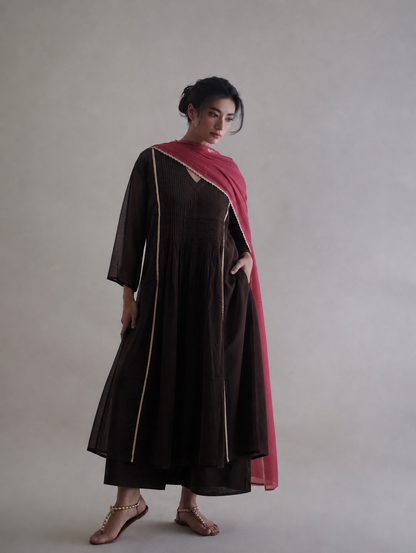 Women Brown Kurta Set with Dupatta