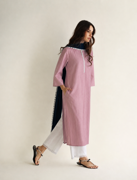 Women Pink Cotton Kurta Set with Dupatta