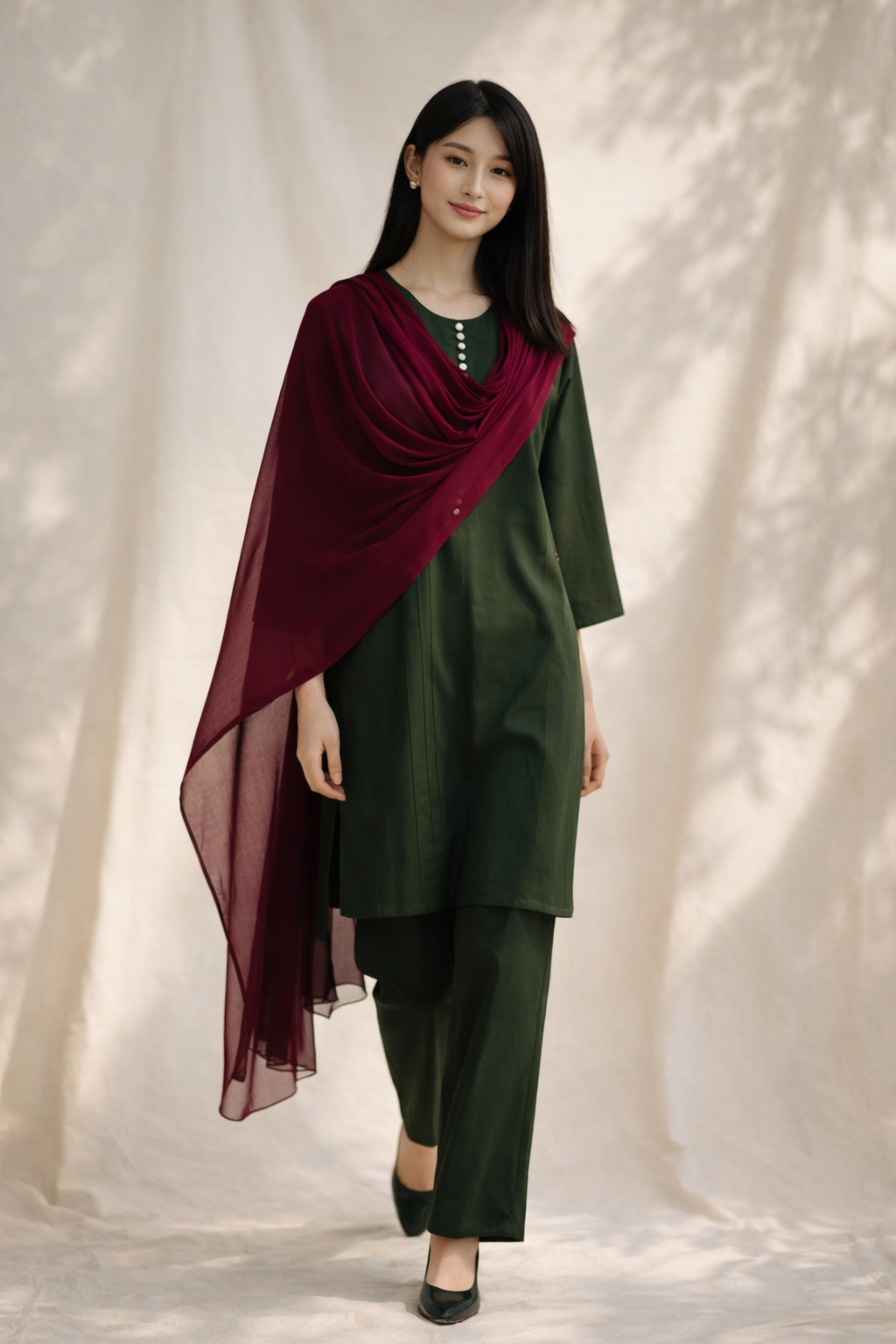 Women Olive Kurta Set with Dupatta