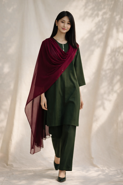 Women Olive Kurta Set with Dupatta