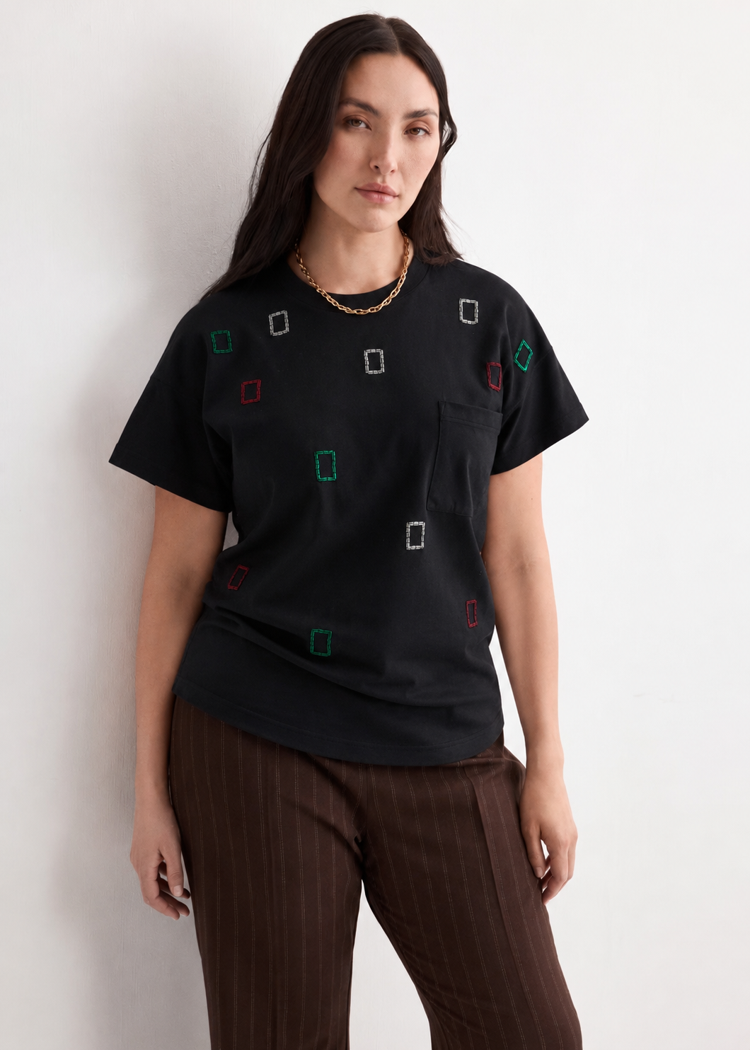 Women Black Embellished  Box Fit Tshirt