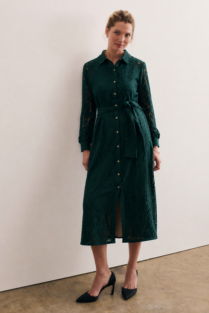 Women Green Shirt Lace Dress