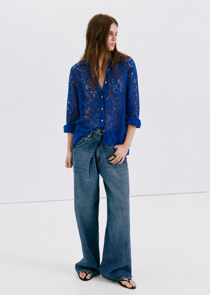 Women Navy Blue Lace Shirt