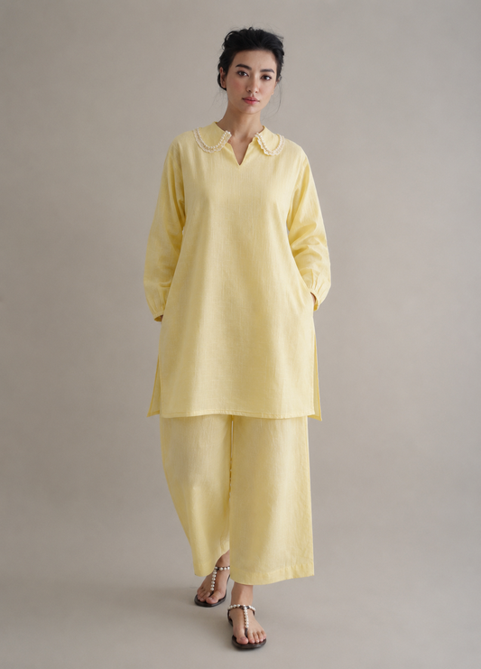 Women Yellow Lace Embroidered Kurta Set