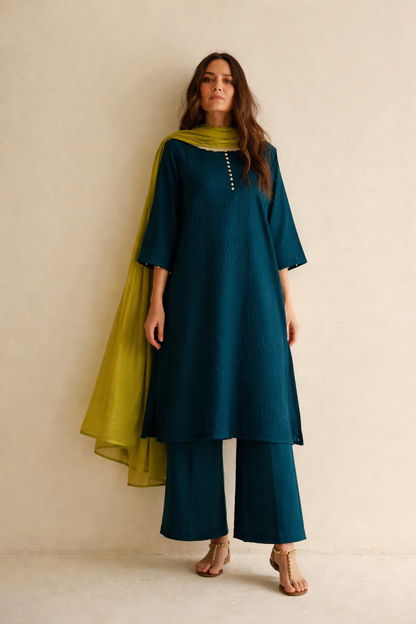 Women Teal Blue Kurta Set with Dupatta