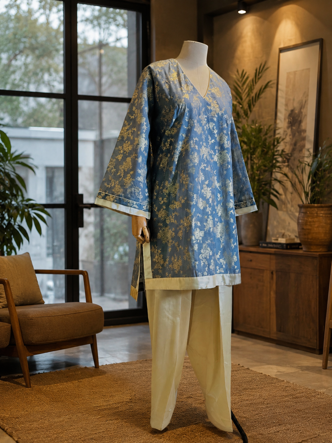 Women Blue Printed Salwar Kurta Set