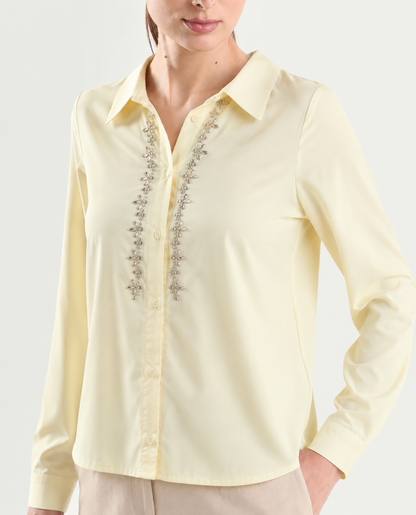 Women Yellow Cotton Embroidered Shirt