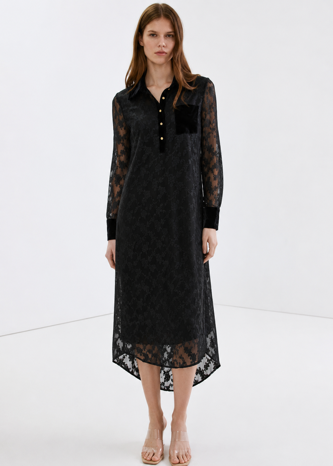 Women Black Georgette Brasso Knee Length Dress