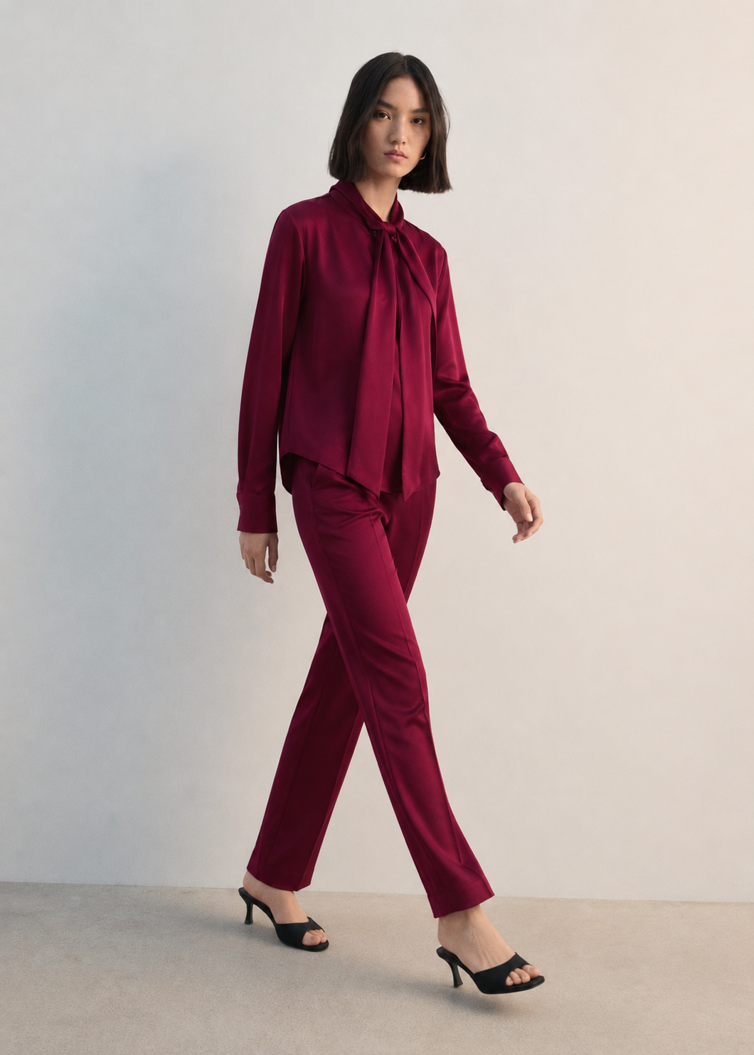 Women Maroon Satin Coordinate Set