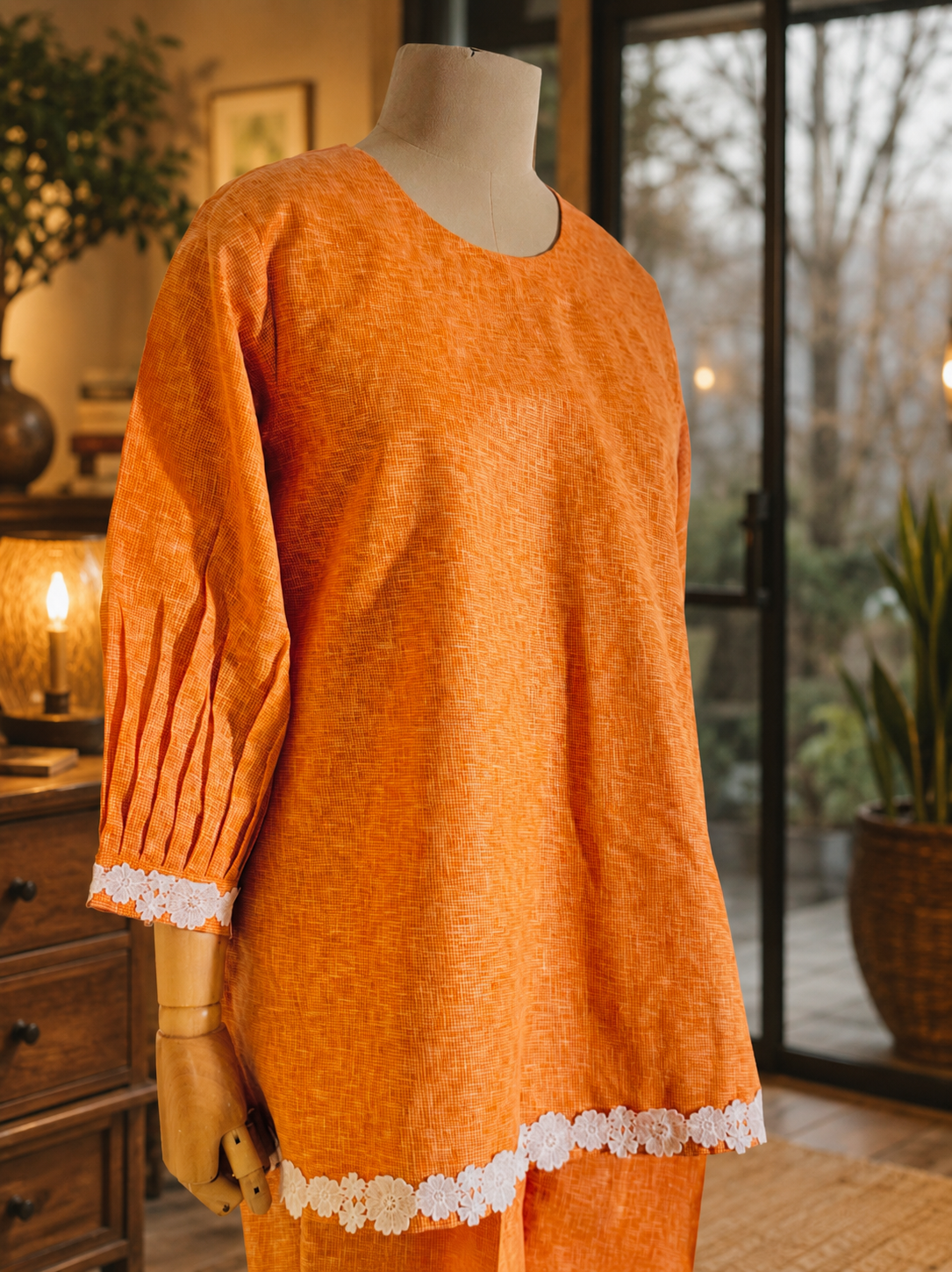 Women Rust Linen Coord Set