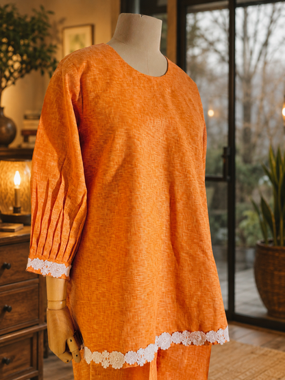 Women Rust Linen Coord Set