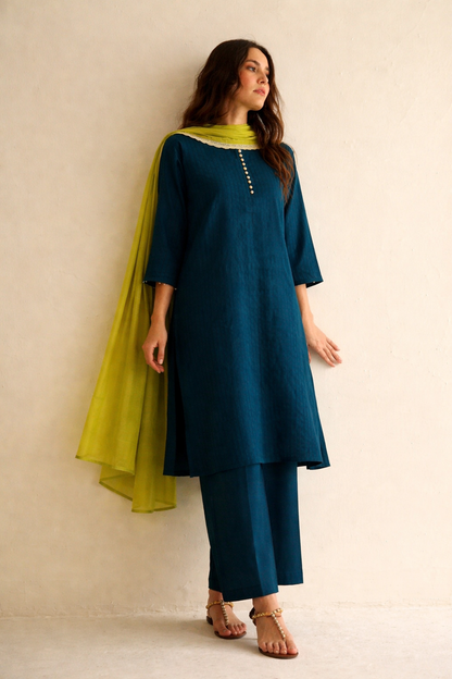 Women Teal Blue Kurta Set with Dupatta