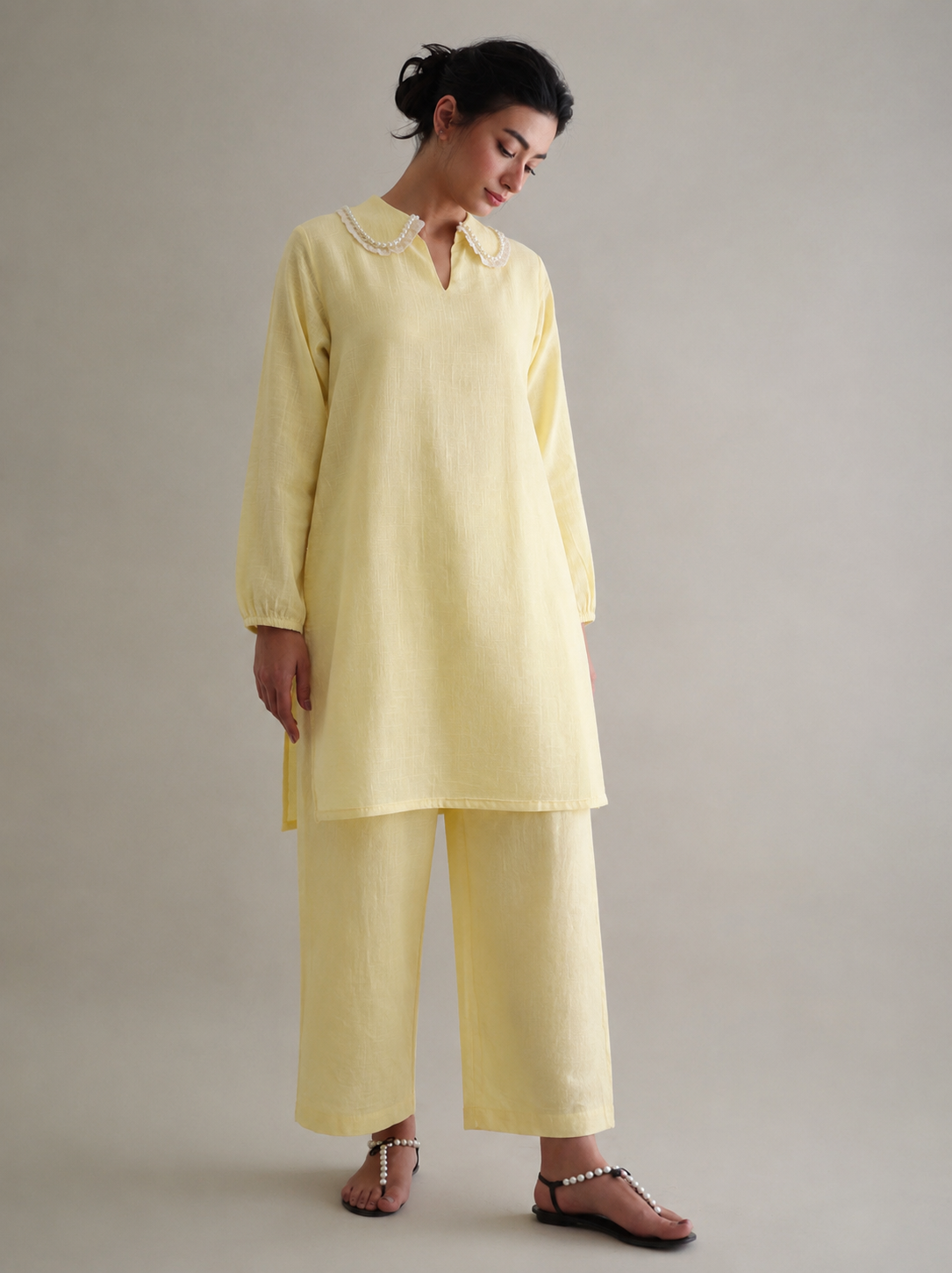 Women Yellow Lace Embroidered Kurta Set