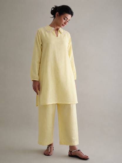 Women Yellow Lace Embroidered Kurta Set
