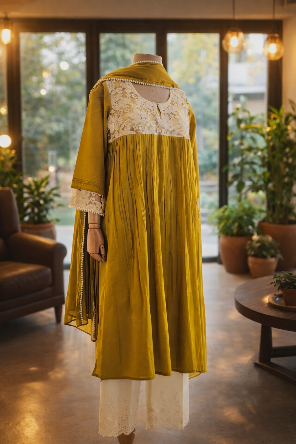 Women Mustard Yellow Embellished kurta Set with Dupatta