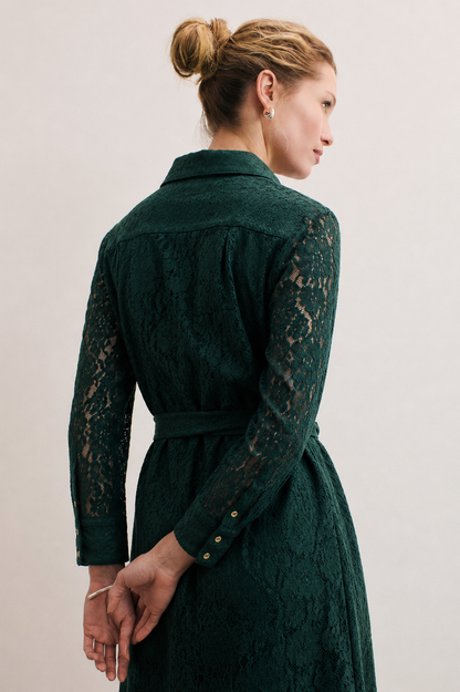 Women Green Shirt Lace Dress