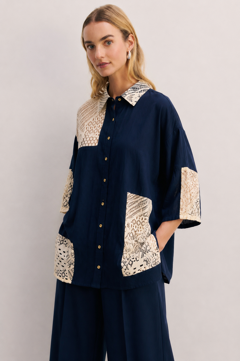 Women Navy blue lace coordinate set