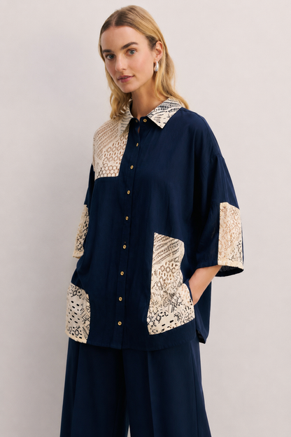 Women Navy blue lace coordinate set