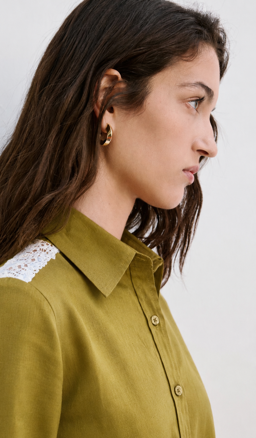 Women Olive Green 100% Cotton Shirt