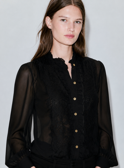 Women Black Sheer Top