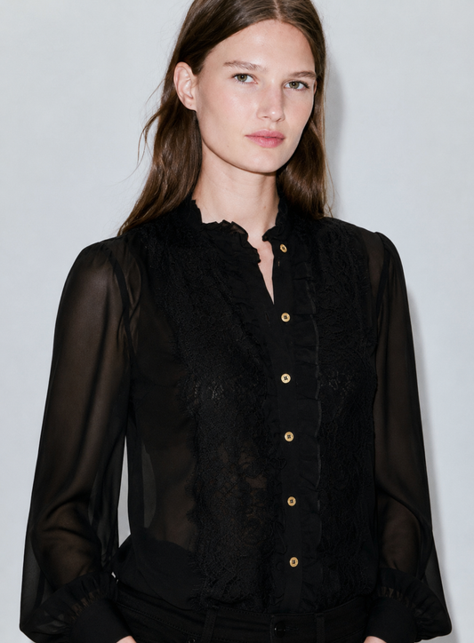 Women Black Sheer Top