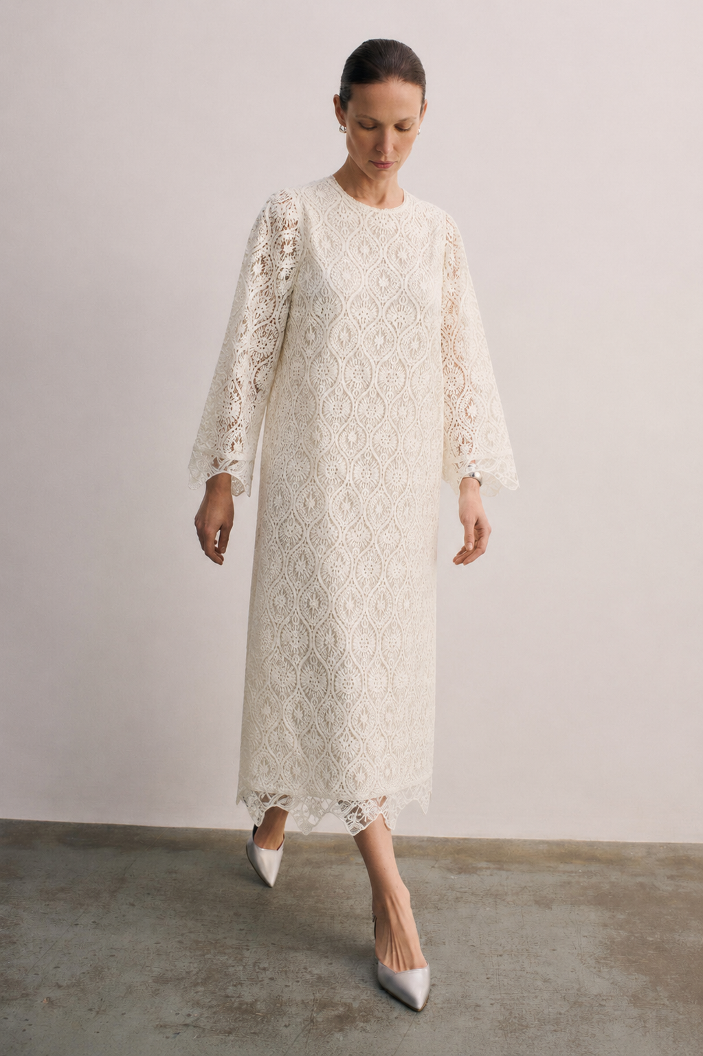 Women Off-white Lace Embroidered Maxi Dress